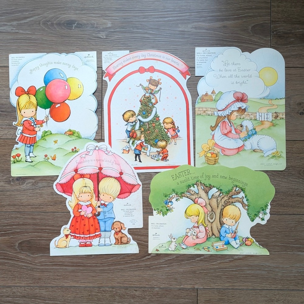 5 NEW Vintage‎ 70s 80s Hallmark Joan Walsh Anglund Holiday Wall Decorations